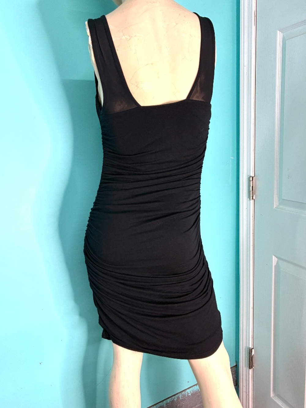 Vtg Y2K EXPRESS "Little Black Dress" Stretch Sexy Asymmetric Ruched Tank Party~S - Picture 2 of 9